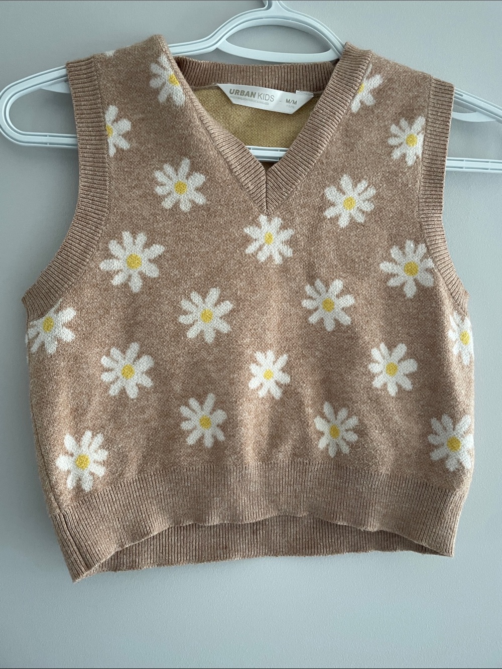 Urban Kids Daisy Knit Sweater Vest - Tan & White